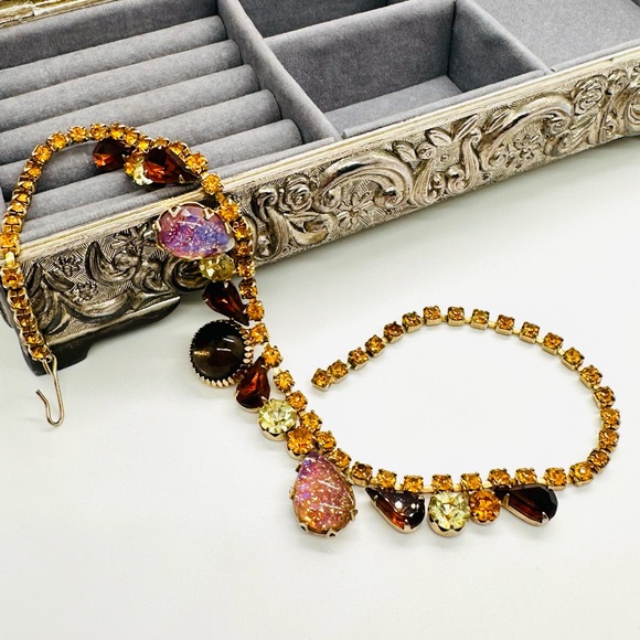 🔥 Vintage GORGEOUS Opal Rhinestone Crystal Necklace - Picture 17 of 17